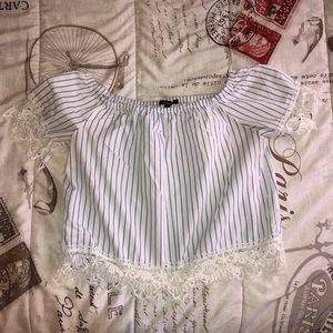 White Blue Striped Short Sleeved Tee